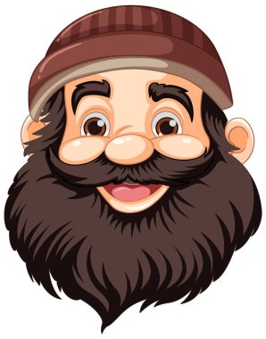 Gülümseyen bir yüzü ve sakalı olan, bereli yaşlı bir adamın neşeli bir çizimi.