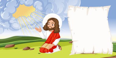 Gökyüzü açık olan İsa Mesih 'in vektör çizimi