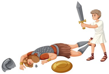 David, the biblical hero, prepares to decapitate Goliath clipart