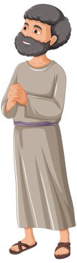 Çizgi film çizim tarzında yaşlı bir adam ayakta ve dua ediyor.