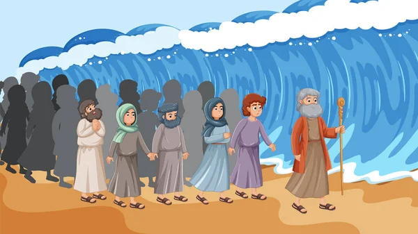 Religious Moses Bible Story Vector Cartoon Styl — Stock Vector