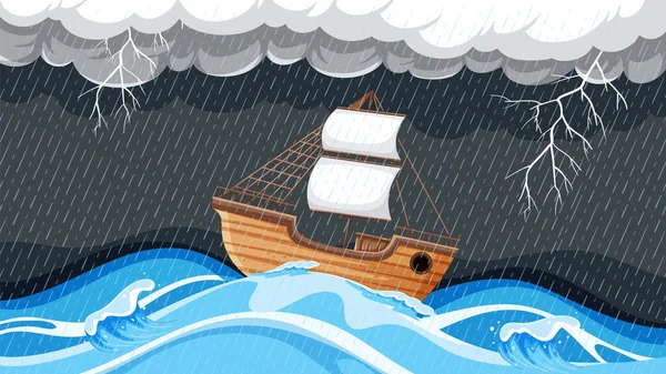Ship Caught Rain Storm While Jonah Faces Big Fish — Stock Vector