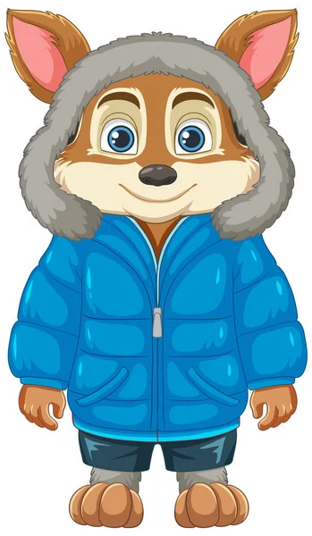 Cute Fox Cartoon Character Dressed Winter Coat — Stock Vector