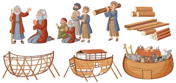 Vector Cartoon Illustration Depicting Story Noah Ark — Stock Vector