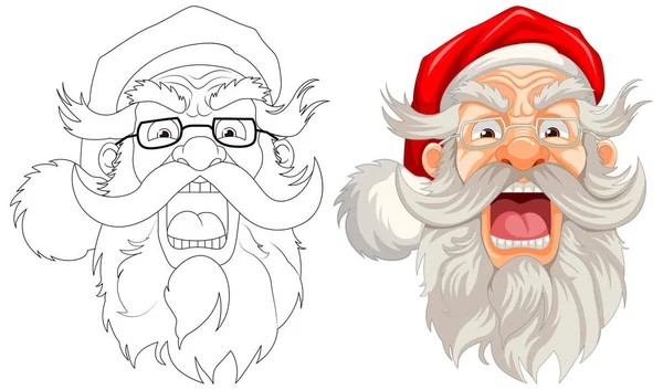 Een Chagrijnige Kerstman Met Een Lange Witte Baard Snor — Stockvector