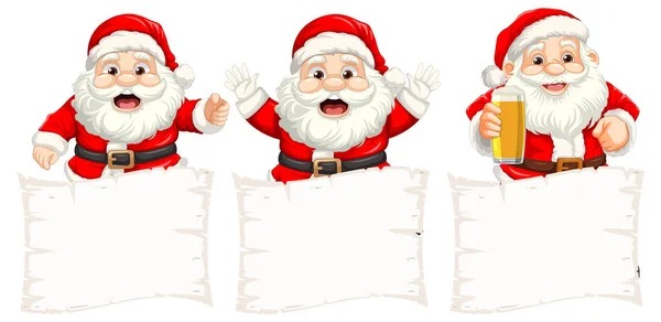Веселые Персонажи Санта Клауса Держат Пустую Бумагу Показа — стоковый вектор