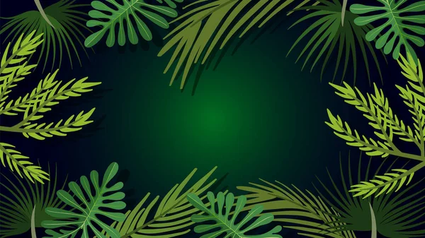 Desenho Animado Vetorial Ilustração Plantas Tropicais Verdes Exuberantes Formando Uma — Vetor de Stock