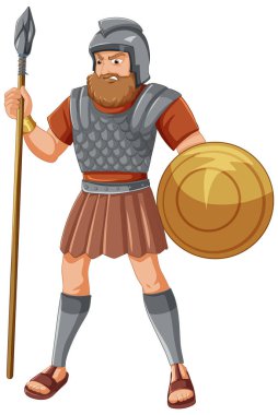Dini bir İncil hikayesinden, vektör illüstrasyon tarzında silahlı bir Goliath çizgi film karakteri.