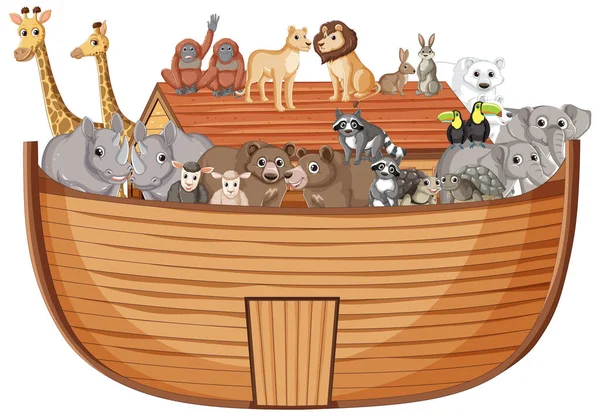 Whimsical Cartoon Illustration Depicting Story Animals Noah Ark — Stock Vector