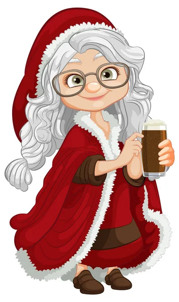 Mujer Mediana Edad Con Gafas Invierno Abrigo Santa Claus Con — Archivo Imágenes Vectoriales