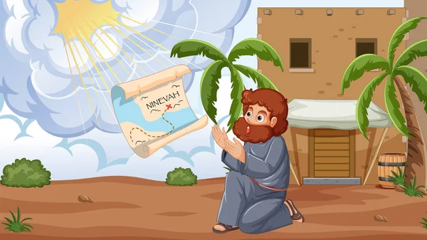 Jonás Recibe Mapa Dios Para Guiarlo Historia Bíblica — Vector de stock
