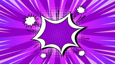 Retro çizgi roman tarzı mor arkaplan ve boş bir konuşma baloncuğu içeren renkli vektör illüstrasyonu