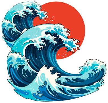 İkonik Japon bayrağı ve dalgasının vektör çizimi