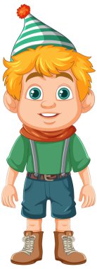 Kutlama şapkalı mutlu çocuk yalnız ve yalnız duruyor.