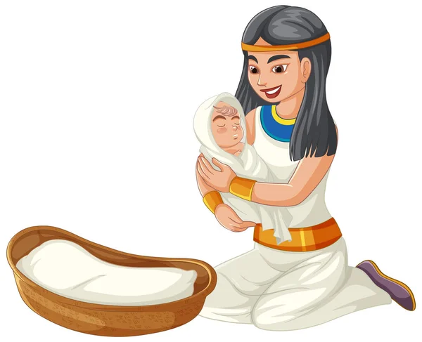 Eine Vektor Cartoon Illustration Einer Prinzessin Mit Baby Moses Die — Stockvektor
