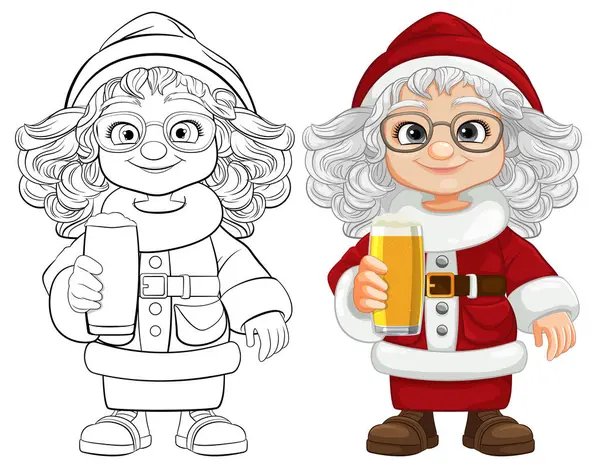Eine Festliche Zeichentrickfigur Genießt Die Feiertagsstimmung Mit Einem Bier — Stockvektor