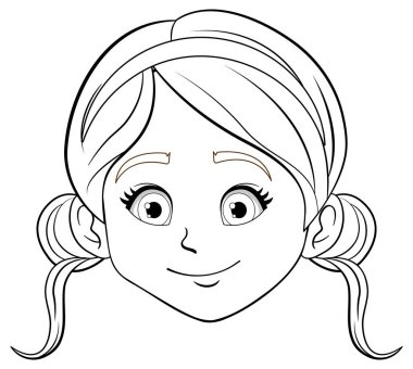 Basit, özet çizilmiş çizgi film görüntüsü olan neşeli bir genç kadın.