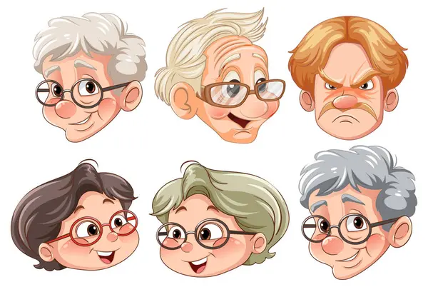 Vector Cartoon Illustration Showcasing Various Facial Expressions Different Age Groups — Stock Vector