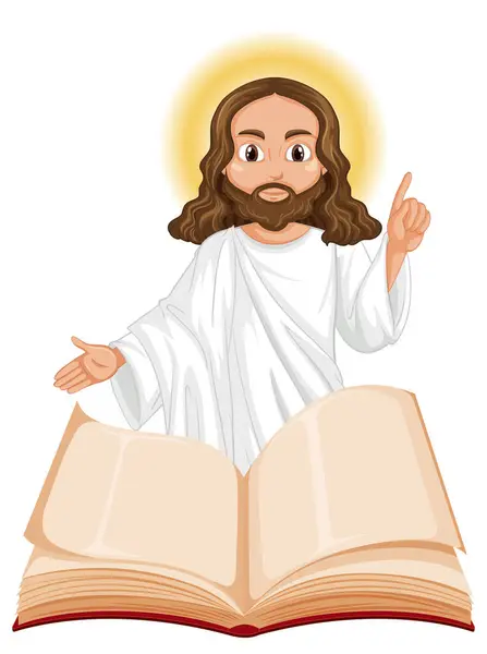 Vector Cartoon Illustration Jesus Christ Holding Open Bible — Stock Vector