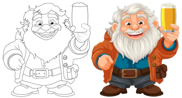 Lively Cartoon Character Beard Mustache Holding Pint Beer — Stock Vector