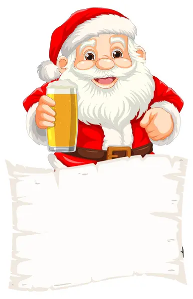 Veselý Santa Claus Pitím Prázdným Papírem — Stockový vektor