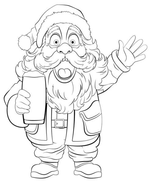 卡通人物圣诞老人带着惊讶的表情举着啤酒 — 图库矢量图片