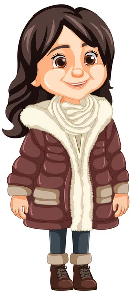 Stylish Middle Age Woman Wearing Beanie Hat Parka Fur Jacket — Stock Vector