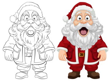 Noel Baba 'nın vektör çizimi. Şaşırmış bir yüz ifadesi var. Ayakta duruyor.