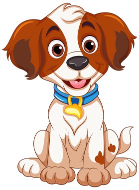 Neşeli Köpek Oturan Çizgi Film Karakteri Çizimi