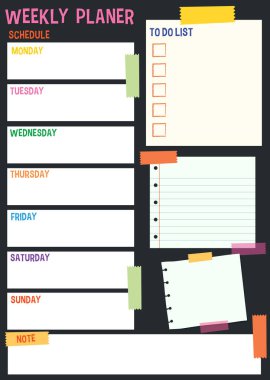 Haftalık görevlerinizi düzenlemek için canlı bir vektör çizim biçimi şablonu