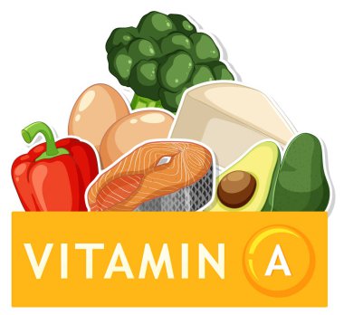 A vitamini bakımından zengin çeşitli besleyici gıdaların tasviri