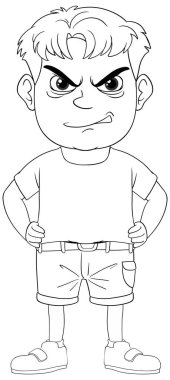 Çizgi film karakteri olan kızgın bir çocuğun vektör çizimi.