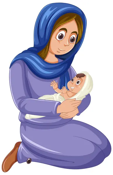 Illustration Mary Holding Baby Jesus Middle East — Stock Vector