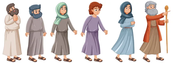 宗教的なモーセ聖書の物語から歩く古代イスラム教徒のベクトル漫画イラスト — ストックベクタ