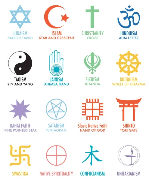 A vibrant collection of religious symbols and signs