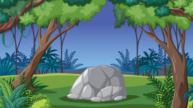 Parlak bir ağaç ve yalnız bir figürle bir ormanda büyüleyici bir gece sahnesi.