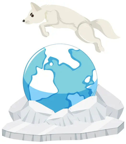 Vector Cartoon Illustration White Fox Jumping Floe Representing Impact Global — Stock Vector