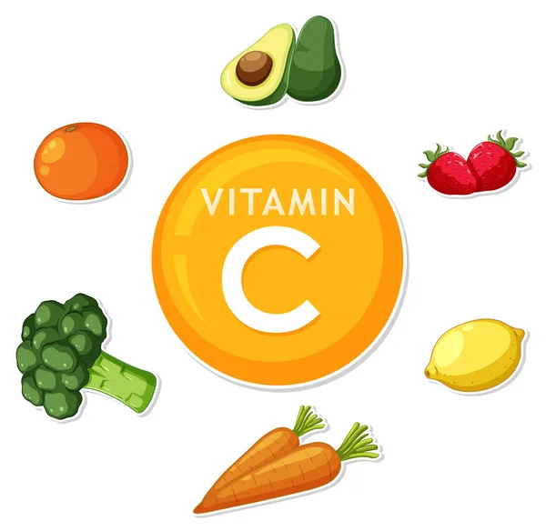 Ilustración Alimentos Ricos Vitamina Para Una Comida Nutritiva — Archivo Imágenes Vectoriales