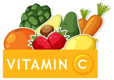 C vitamini zengin gıdaların vektör karikatürü çizimi