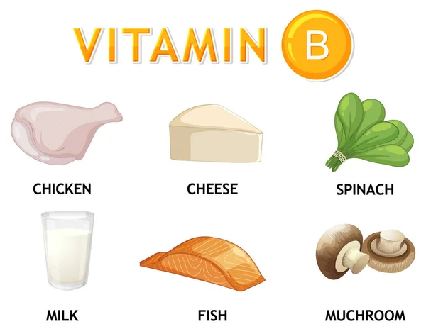 Illustration Vitamin Rich Foods Cartoon Style — Stock Vector