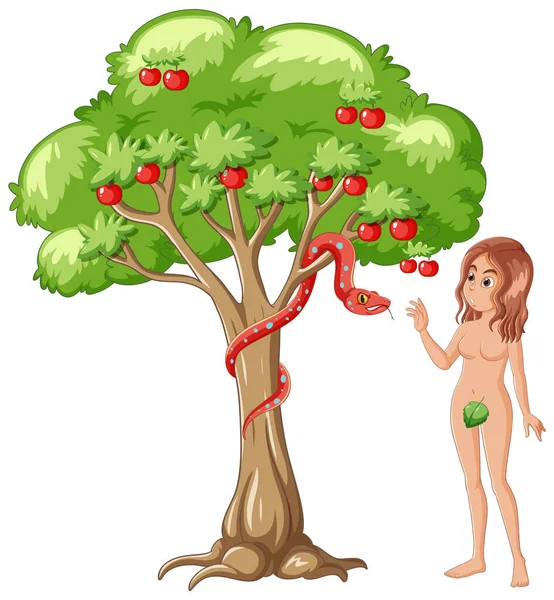 Illustration Depicting Eve Picking Apple Tree Snake Biblical Story Adam — Stock Vector
