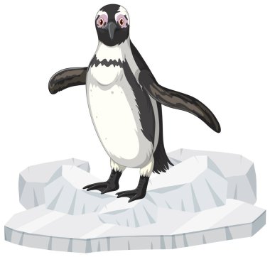 Küresel ısınma nedeniyle eriyen buzda gezinen sevimli bir penguen.
