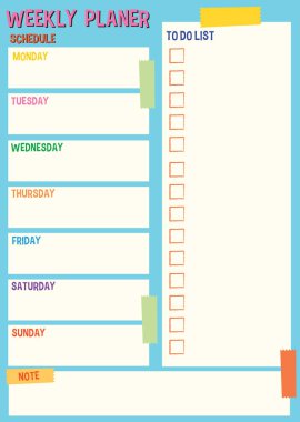 Haftalık görevleri düzenlemek için canlı bir vektör çizim biçimi şablonu