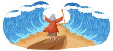 Illustration of Moses parting the Red Sea in a cartoon style clipart