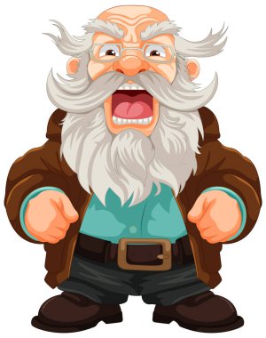 Sakallı ve bıyıklı, kel ve yaşlı bir adamın vektör çizimi.