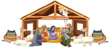 Angel tells shepherds about Jesus' birth, brings gifts clipart