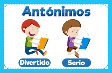 İspanyolca 'da karşıt ifadelerin vektör çizimi komik ve ciddi anlamına gelir.