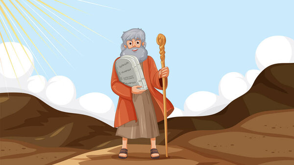Religious Moses Bible Story Scene with Cartoon Characte