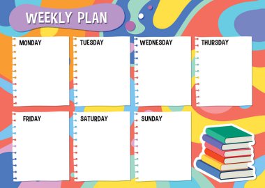 Pazartesi 'den Cuma' ya kadar haftalık plan yapan vektör çizgi film karakterleri