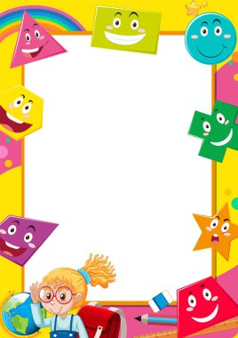 Bir kız öğrencinin ve matematik geometrik şekillerin yer aldığı bir sınır çerçeve şablonu